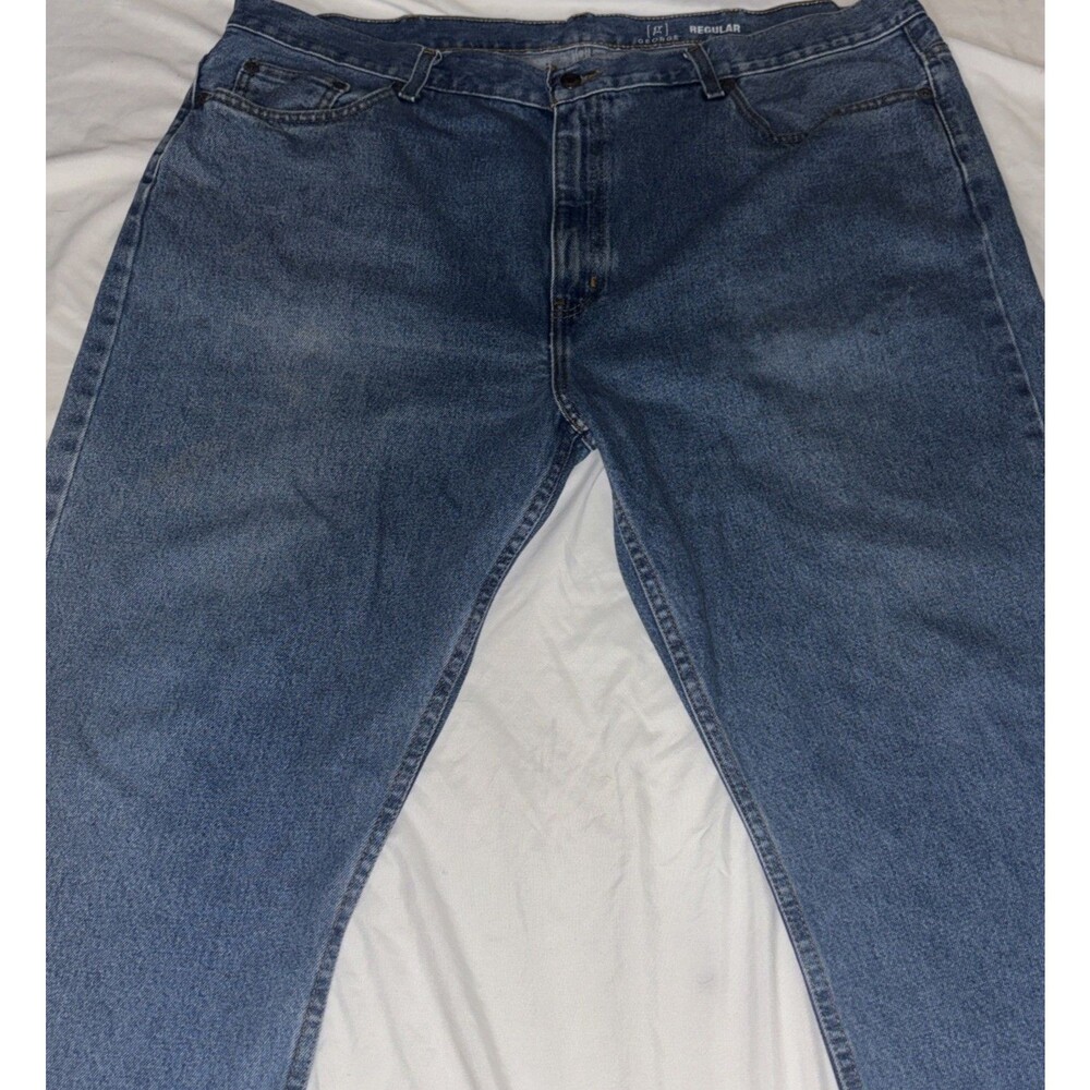 George Mens Jeans Size 44x30 Blue Light Wash Denim Regular Fit Straight Leg C